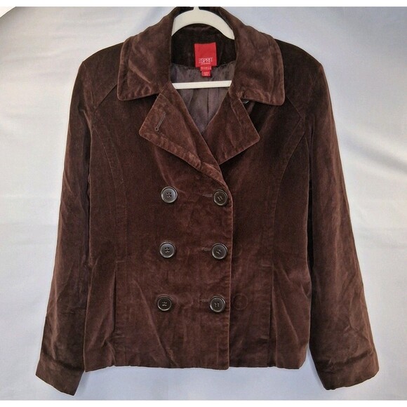 Vintage Esprit  Women's Velvet Brown Double Breasted Blazer Fully Lined Size L - Picture 1 of 12